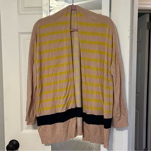 Tan/navy/yellow striped cardigan with long sleeves